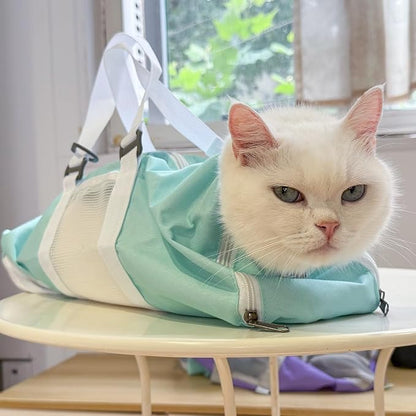 Cinf Cat Nail Clipping Cleaning Grooming Restraint Bag No Scratching Biting for Bathing Nail Trimming Injecting Examining(Mint,M)