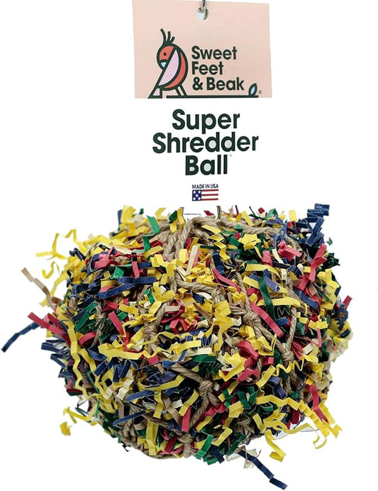 Sweet Feet and Beak Super Shredder Ball - Bird Cage Accessories to Keep Your Bird Busy Foraging for Hidden Treasures - Non-Toxic, Easy to Install Bird Foraging Toys for Large Sized Birds - 7 Inch