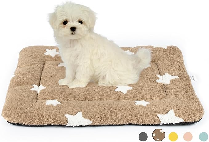 Mora Pets Dog Crate Pad Kennel Bed Crate Mat for Small Dogs Washable Cute Star Pet Bed for Dog Cage Ultra Soft Flat Puppy Cat Kitten Pillow Cushion for Sleeping Anti-Slip Brown 24 x 18