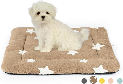 Mora Pets Dog Crate Pad Kennel Bed Crate Mat for Small Dogs Washable Cute Star Pet Bed for Dog Cage Ultra Soft Flat Puppy Cat Kitten Pillow Cushion for Sleeping Anti-Slip Brown 24 x 18