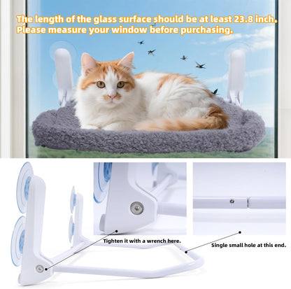 YUNIQUE Cat Window Perch with Cushion Rim, Upturned Edge Bracket, Portable Wall Hammock for Indoor Cat, Grey