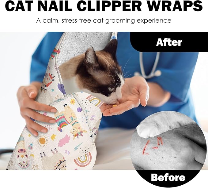 27.6"Cat Grooming Wrap, Self Adhesive Cat Wrap for Cutting Nails, Anti-Escape Calming Cat Swaddle Wrap for Medicine Ear Cleaning, Alpaca Anti-Scratch Cats Burrito Restraint Blanket, Pet Tool(6-10 lbs)