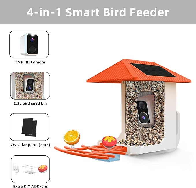 Kurain® Smart Bird Feeder with Camera, 2.4G/5G WiFi, 2.5K Video Birds Feeder with Solar Panel, AI Identify, Live View, Capture Bird Video, Instant Arrival Alerts, Ideal Gift forBirdlover