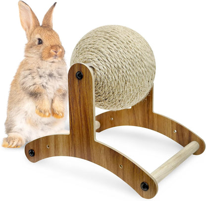Fhiny Rabbit Scratch Toy, Natural Sisal Rabbit Scratching Ball Sisal Rope Bunny Claw Scratcher Rotating Ball Interactive Toys Nail Scratching Post for Indoor Pets Kittens Ferrets Small Animals