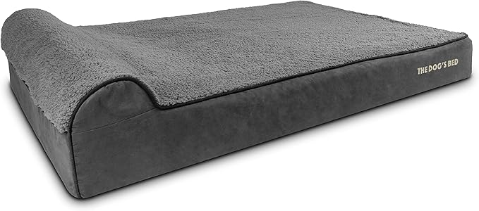 The Dog’s Bed Orthopedic Headrest Dog Bed XXL Grey Plush, Memory Foam, Pain Relief for Arthritis, Hip & Elbow Dysplasia, Post Surgery, Lameness, Waterproof Washable Cover