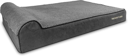 The Dog’s Bed Orthopedic Headrest Dog Bed XXL Grey Plush, Memory Foam, Pain Relief for Arthritis, Hip & Elbow Dysplasia, Post Surgery, Lameness, Waterproof Washable Cover