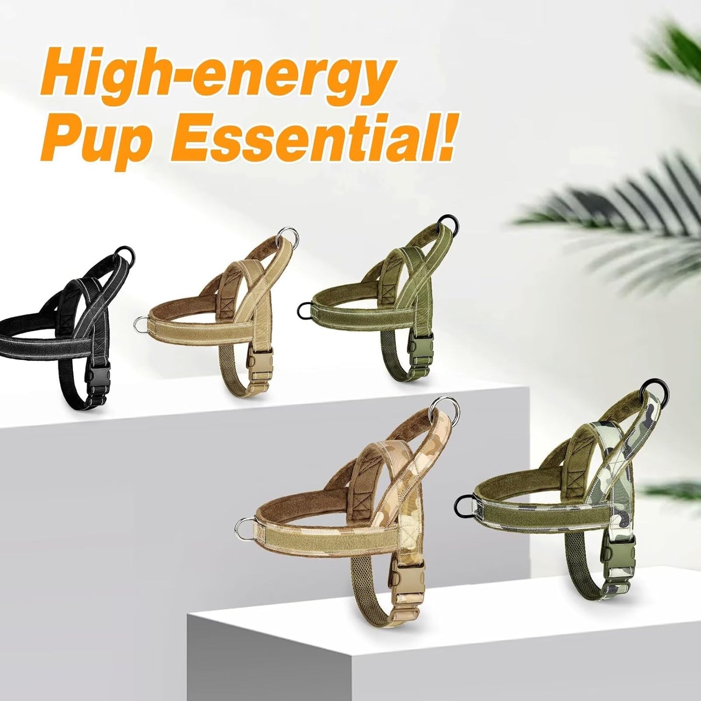 Forestpaw No Pull Dog Harness with Large Handle,Slip on Reflective Vest with Quick Release Buckle,Comfortable Flannel Lining for Medium Large Dogs Walking Training (Includes 3 Patches),Brown Camo M