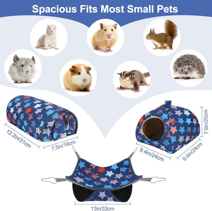 Ferret Hammock, Washable Rat hammock for Cage Accessories,3 Pack Guinea Pig rat Hideout,Soft ferret rats chinchilla bed, hamster hammocks,Ferrets toys and stuff for Sugar Glider(Sky Blue Star, L)