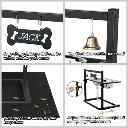 Elevated Dog Bowls with Slow Feeder and Spill Proof Mat, Adjustable Height 4.3-11.8'', Two 1.7L Stainless Steel Food & Water Bowls, Metal Raised Dog Bowl Stand, for Large Medium Breeds