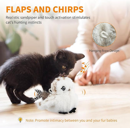 Gigwi Flappy Bird Cat Toy For Indoor Cats, Rechargeable Lifelike Sandpiper Interactive Flapping Bird Cat Toy Tweet, Flapping Wings & Lively Chirping, Catnip Toys For Kitten, Touch Activated (Prince)