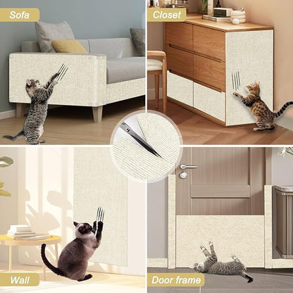 Cat Scratching Mat, 118.5"x15.9" Trimmable Self-Adhesive Cat Scratch Carpet,Couch Protector from Cats Claw, Furniture Corner Protectors for Cats,Indoor Furniture Protection for Chair,Wall,Sofa(White)