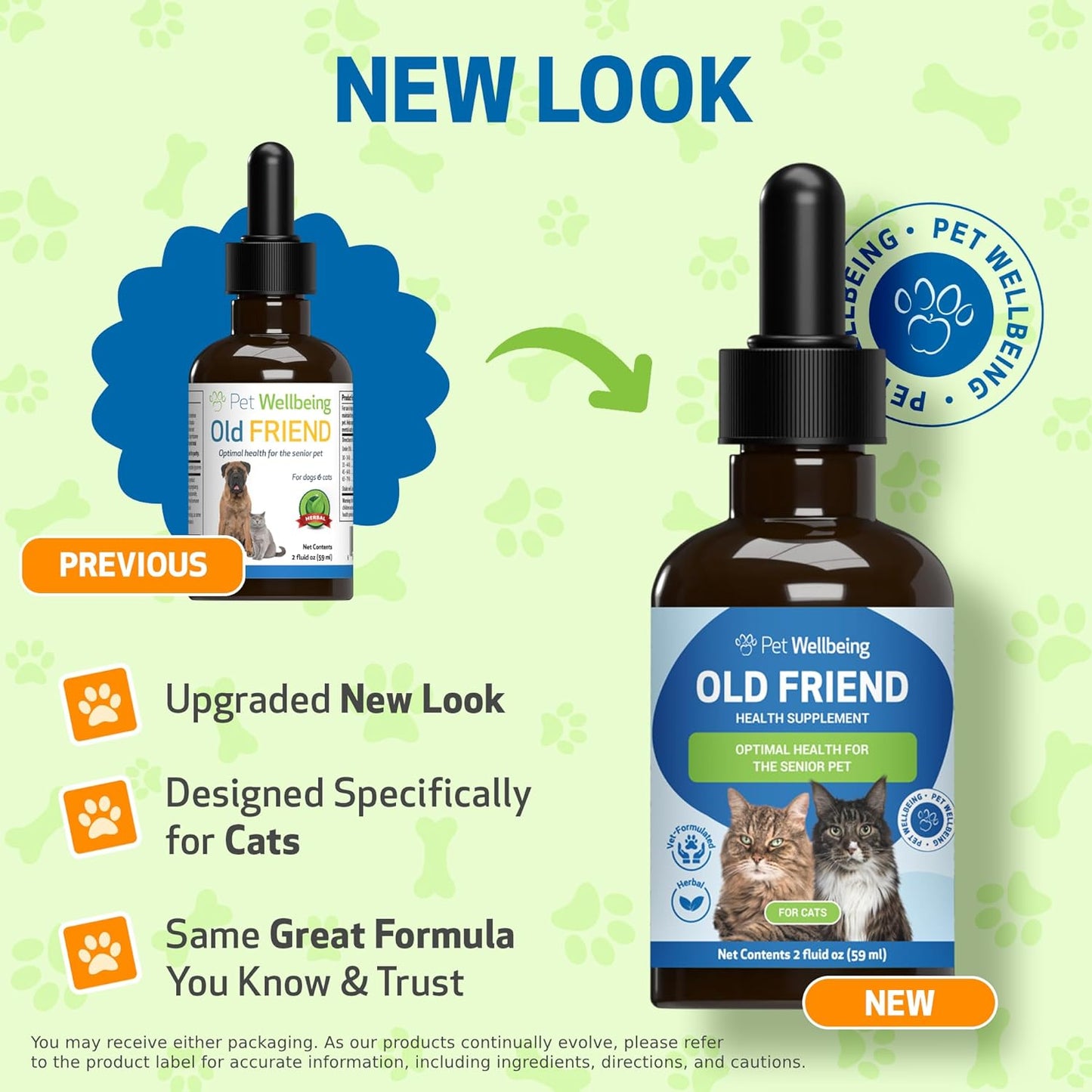 Pet Wellbeing Old Friend for Senior Cats - Supports Immune System Health, Joint Mobility, Healthy Energy Levels, Alfalfa, Reishi - Veterinarian-Formulated Herbal Supplement 2 oz (59 ml)
