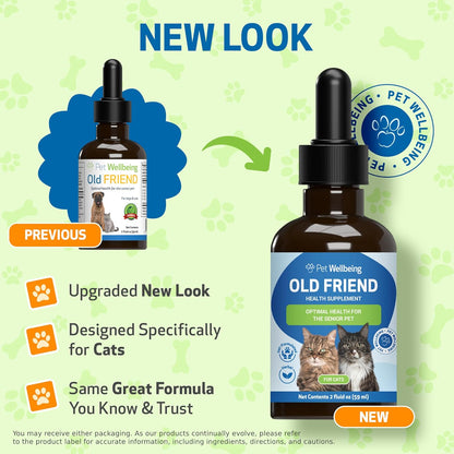 Pet Wellbeing Old Friend for Senior Cats - Supports Immune System Health, Joint Mobility, Healthy Energy Levels, Alfalfa, Reishi - Veterinarian-Formulated Herbal Supplement 2 oz (59 ml)