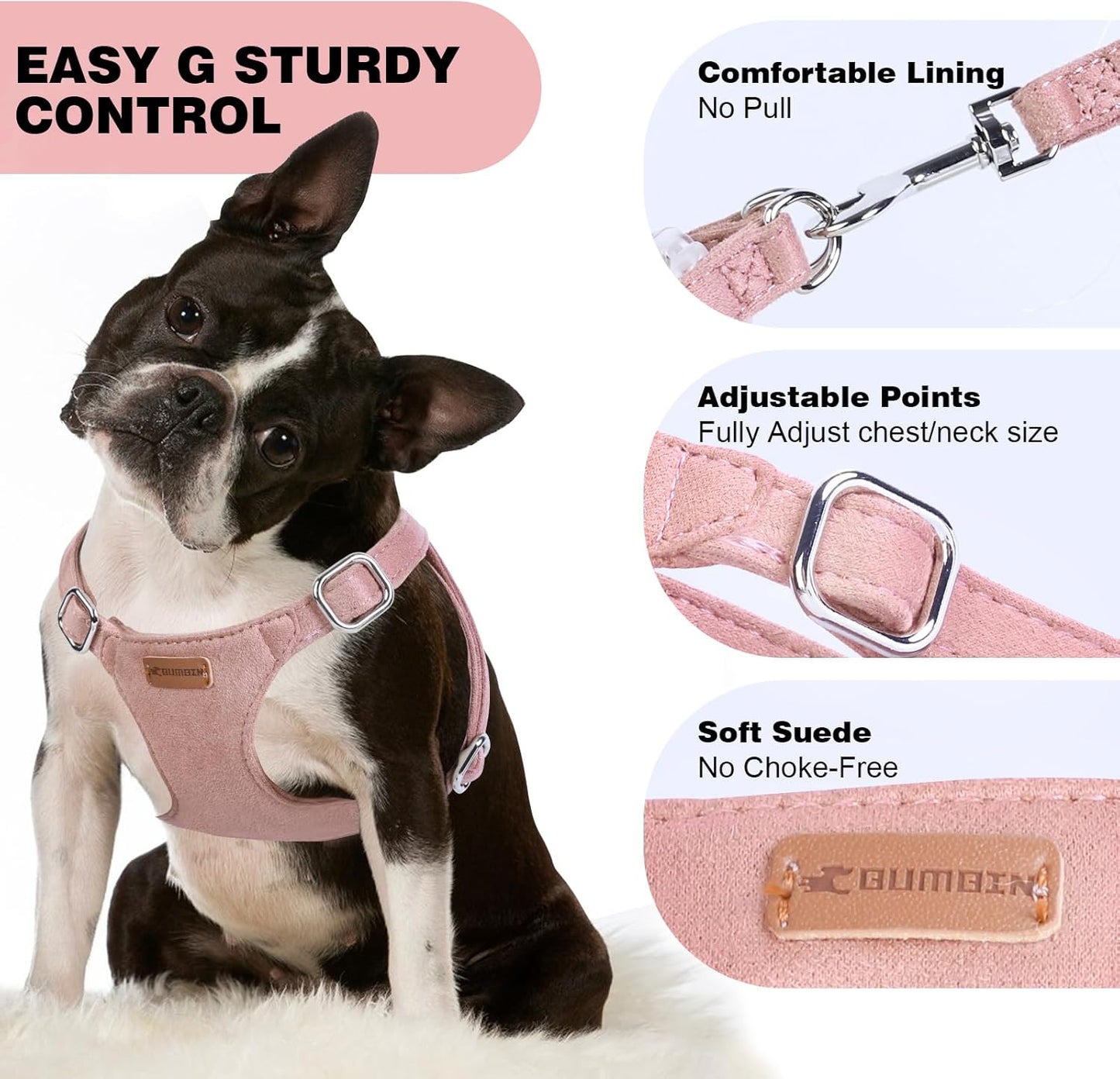 Dog Harness and Leash Set, XXS No Pull Adjustable Puppy Harness with Multifunction Pink Dog Leash and Dog Collar, Soft No Choke Escape Proof Pet Harness Vest for Small Dogs and Cats (Pink, XS)