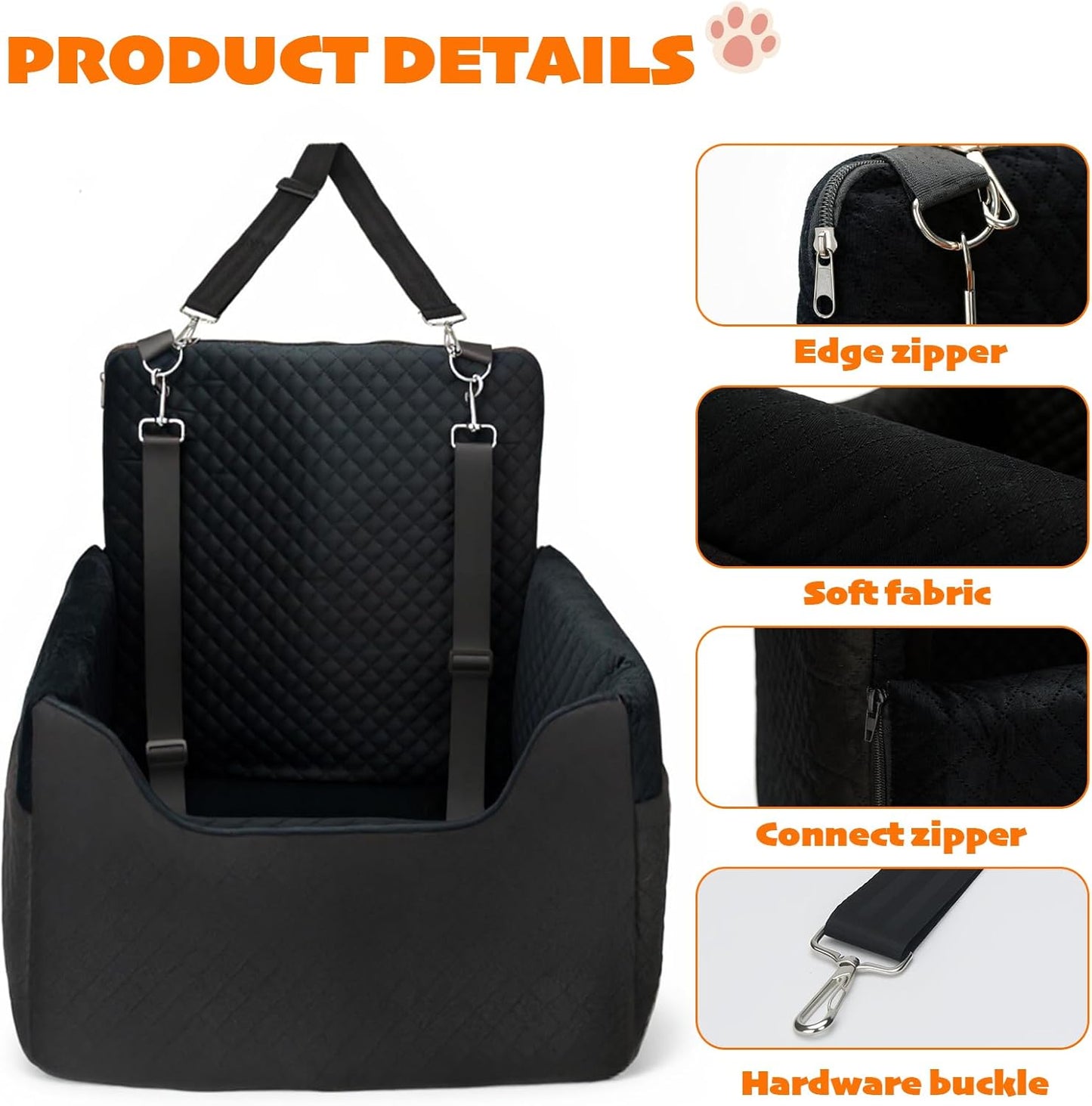 ALL GOOD PET SUPPLIES Dog Car Seat for Small/Medium Dogs, Dog Booster car seat, Memory Foam Elevated Cushion, Fully Detachable and Washable,2 Clip-On Safety Leashes, Anti-Slip