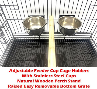 Metal Foldable Bird Parrot Travel Vet Carrier Cage with Wooden Perch and Stainless Steel Dishes Prevent Beaks Out