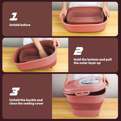 Cereal Rice Storage Containers, 20 to 50Lbs Collapsible Dry Food Dispenser Bins with Airtight Flip Lid Rolling Wheel, Kitchen Pantry to Store Sugar Flour, Dog Pet Cat Food Holder Container