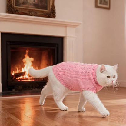 BINGPET Cat Sweater,Thermal Knitted Kitten Clothes Winter Coat,Classic Knit Turtleneck Cat Sweaters for Cats Only,Warm Pet Clothes for Kittens & Small Dogs Puppy Boy Girl Indoor Outdoor(Pink,M)