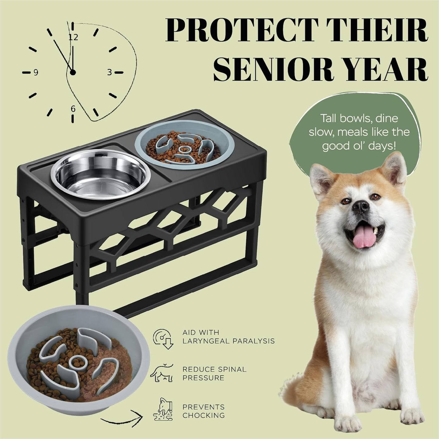 AVERYDAY Small Slow Feeder Dog Bowls Elevated, 4 Height Adjustable Raised Dog Bowl Stand with Stainless Steel Food and Water Bowl, Tall Dogs Feeding Station with Anti-Slip for Small Medium Breeds Dogs