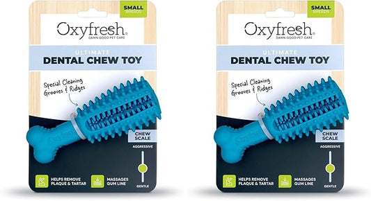 Oxyfresh Dog Dental Chew Toy - Best Durable Rubber Dog Toy & Puppy Teething Toy - Helps Remove Plaque, Cleans Teeth & Freshens Breath Without Brushing (Small) (Pack of 2)