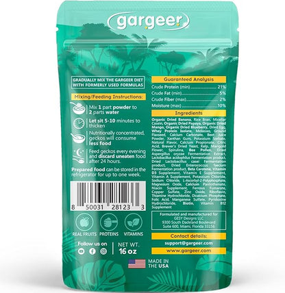 16oz Complete Crested Gecko Food Diet. Premium Ingredients Mix, Ready to Use Freshly Made Powder. Unique Superfood Formula, Developed & Made in The USA. Enjoy!