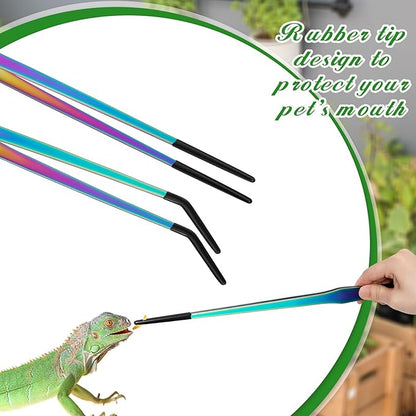 Lasnten 2 Pcs Extra Long Stainless Steel Reptile Feeding Tongs with Rubber Tip Bearded Dragon Aquarium Straight and Curved Long Tweezer Terrarium Feeder Tool for Tank (15 Inch,Colorful)