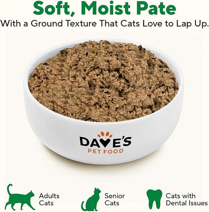 Dave's Pet Food Grain Free Wet Cat Food Pate (Chicken), Made in USA Naturally Healthy, Economy Size, Multi-Cat Families, Canned, 22 oz Cans (12 Pack)