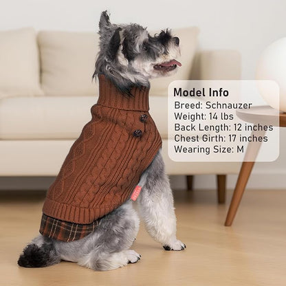 KYEESE Dog Sweater Comfy Pet Coat for Fall Winter Cold Weather Stretchy Knitwear Cat Clothes Soft Pullover Dog Sweaters for Small Dogs Male Warm Turtleneck Small Dogs Sweater with Gingham Patchwork