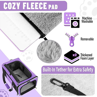 Pet Carrier for Large Cat 20 lbs+ / Soft Sided Small Dog 12 Pounds Travel Crate Top Load/Collapsible Kitty Carry Bag Big Kitten Mesh/Sturdy Animal Transport cage Kennel Long Trips Purple