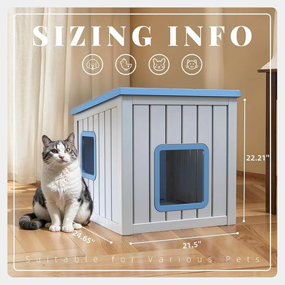 DRATO Outdoor Cat House,Waterproof PP Material Cat Houses for Feral Cats,Robust and Easy to Assemble,Feral Cat Shelter for Winter,Suitable for Cats, Rabbits and Other Small Animals (Blue, Small)