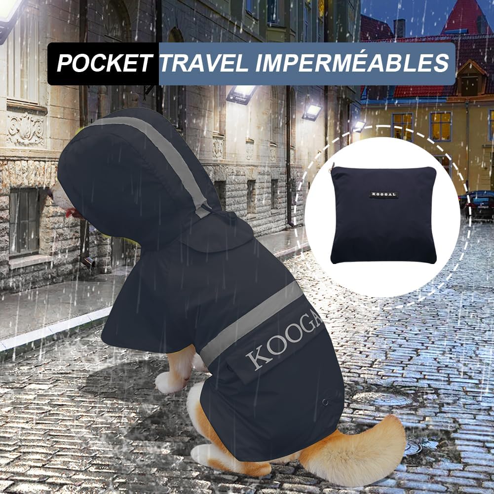 Hooded Pet Dog Raincoat for Small Sized Apparel Poncho Waterproof,Dog Clothes,Dog Jacket, Dog Raincoats Jacket for Small Sized Dogs(Navy Blue,2XL)