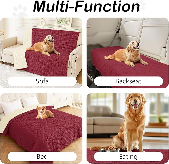 hyha Waterproof Dog Bed Blanket, Soft Pet Blankets, Waterproof Couch Cover for Dogs, Reversible Sofa Covers Washable for Furniture (30x53 Inch, Wine Red/Beige)