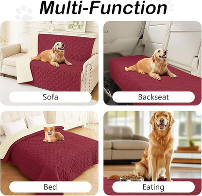 hyha Waterproof Dog Bed Blanket, Soft Pet Blankets, Waterproof Couch Cover for Dogs, Reversible Sofa Covers Washable for Furniture (68x82 Inch, Wine Red/Beige)