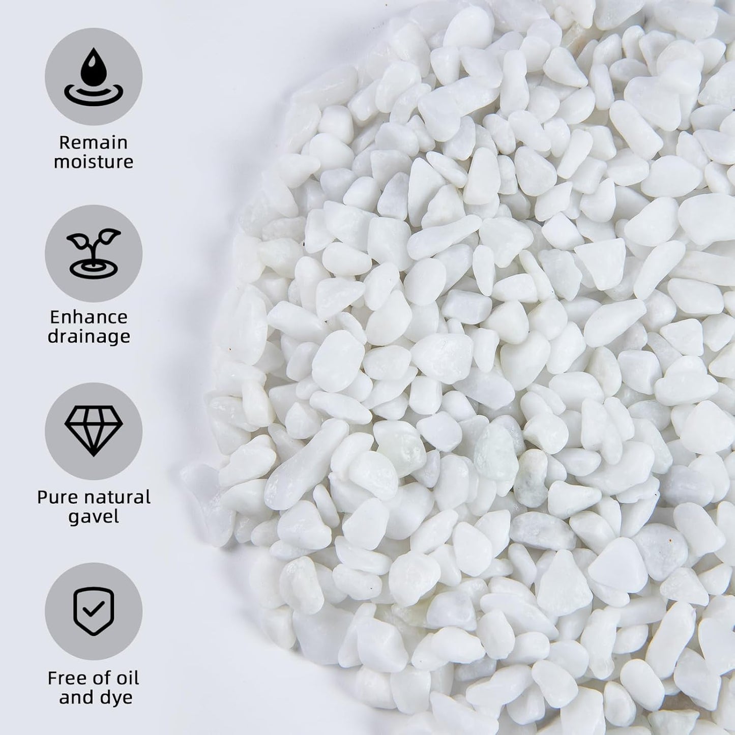 5lb Rocks Polished Silica Gravel for Plants Garden, Decorative Pebbles Ideal for Fish Tank, Vases, Succulents, Crafting, Home Decor and Garden Landscaping, Snow White(0.16-0.24”)