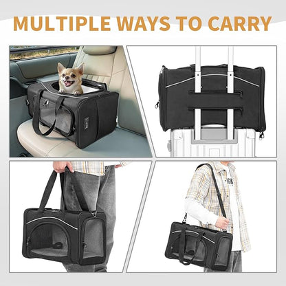 ‌Petsfit Airline Approved Pet Carrier for Small Dogs & Cats, 18x8x11 TSA Approved Carrier, with Removable Dual-Sided Padding (2-Way Placement) - Fits Under Most Airplane Seats, Escape Proof (Black)