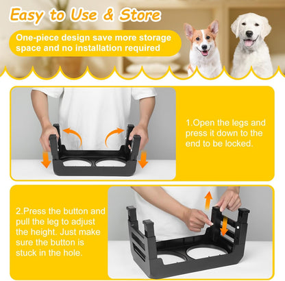 Elevated Dog Bowls 3 Height Adjustable Raised Bowl Stand with 25oz Stainless Steel Dog Food Bowls Anti-Slip for Small Dogs Adjusts to 7.5", 6", 2.75", Black