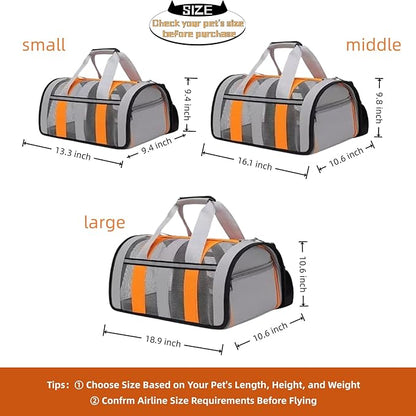 Airline Approved Soft Sided Cat Carrier and Small Dog Crate up to 18lbs - Lightweight Cats Bag Carrier for Pets with Litter Pocket for Kittens and Puppies (Gray and Orange, Large)