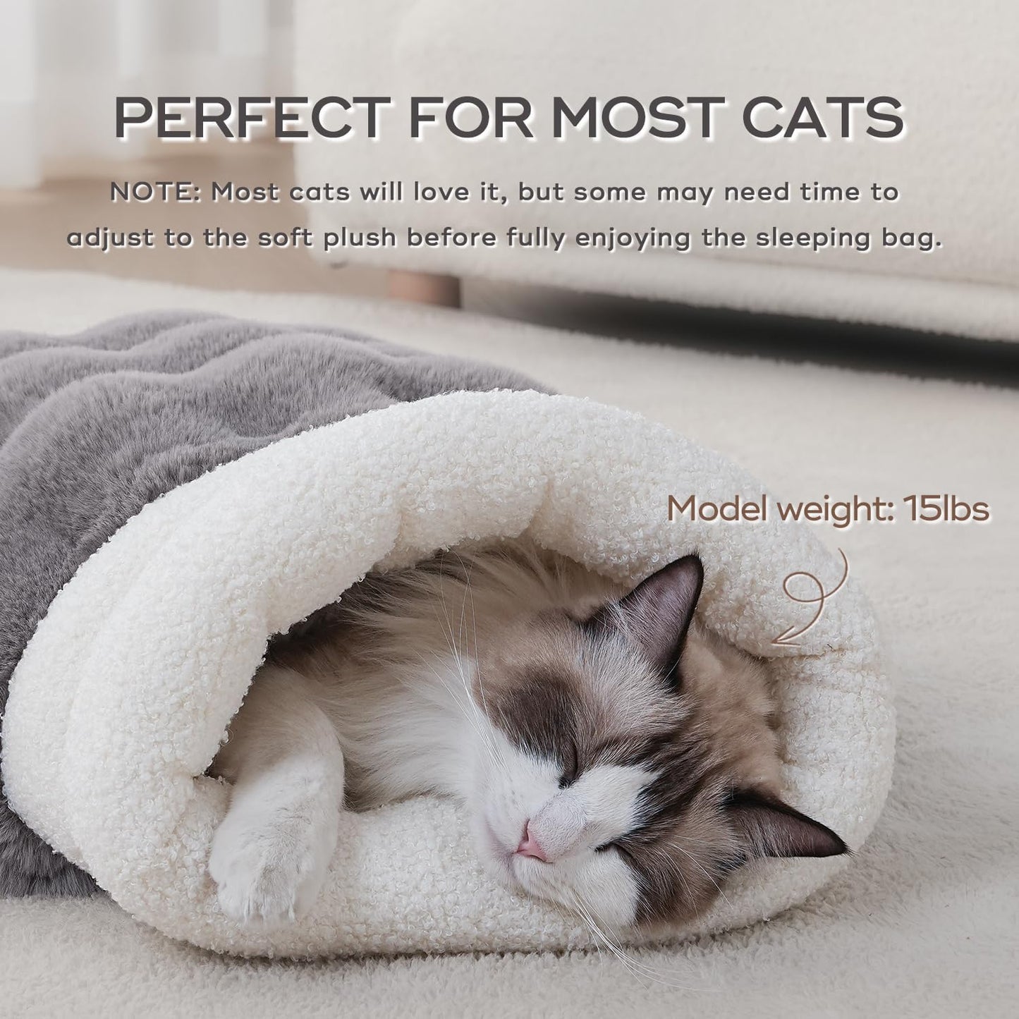 Cat Sleeping Bag 4 in 1 Function Snuggle Bag Blanket Mat Cozy Soft Warm & Washable (Small Cats) Cave Grey 21 × 17 Inch