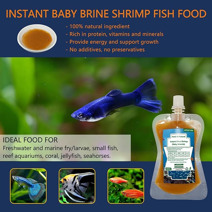 Brine Shrimp Fish Food, Ready to Use Aquarium Fish Food, Non-Living Instant Baby brine Shrimp, Food for Betta Saltwater Marine Freshwater Fish, Reef Aquariums, Corals, Axolotl,Jelly