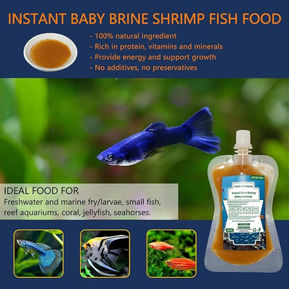 Brine Shrimp Fish Food, Ready to Use Aquarium Fish Food, Non-Living Instant Baby brine Shrimp, Food for Betta Saltwater Marine Freshwater Fish, Reef Aquariums, Corals, Axolotl,Jelly