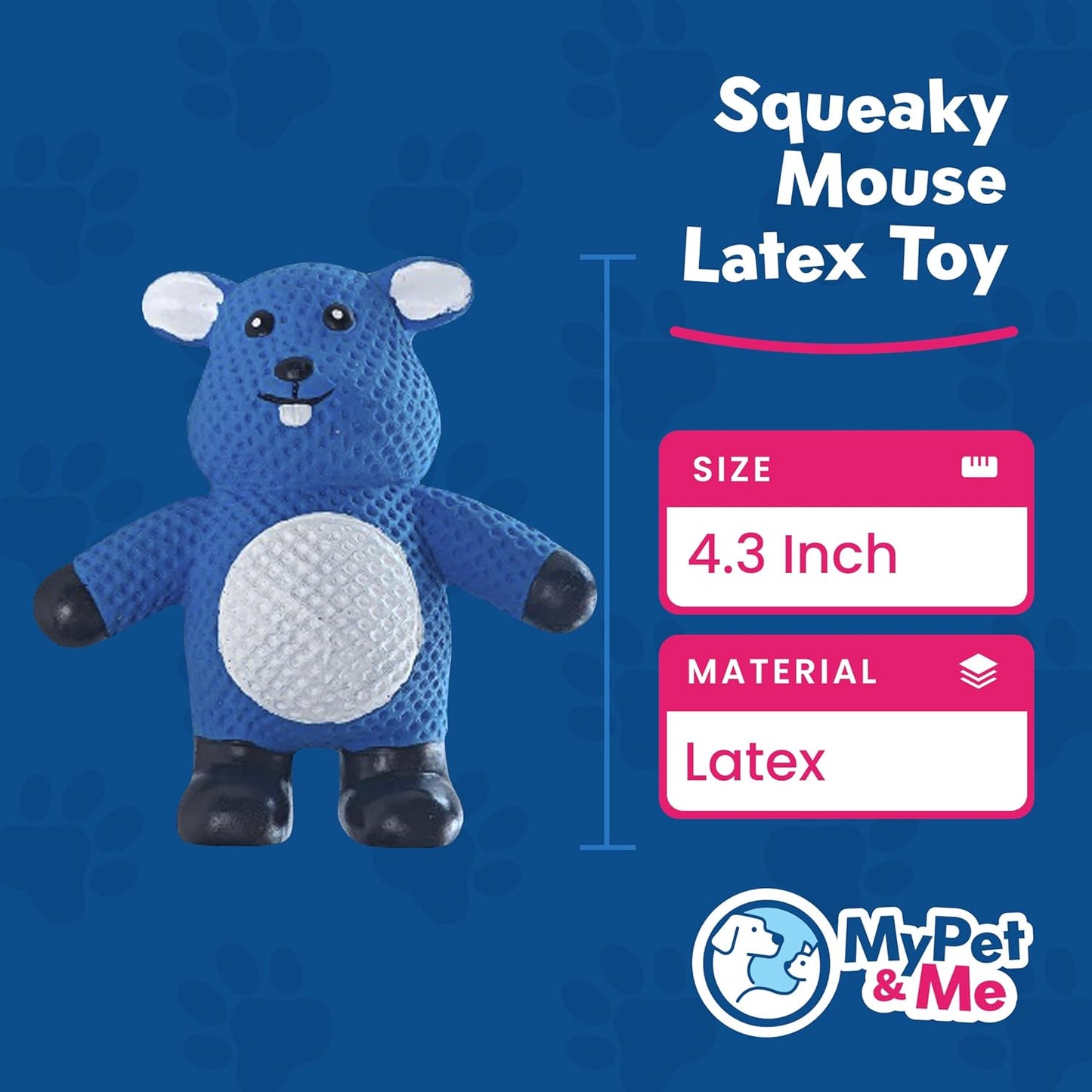 My Pet & Me - Squeaky Dog Toys for Light to Moderate Chewers - Fun Latex Toys for Puppies, Teething, and Gentle Play - Interactive Fetch and Chew Toy with Squeaker (Blue Mouse, 4.3 Inch)