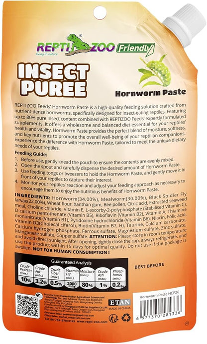 Crested Gecko Food Insect Puree, Hornworm Paste Reptile Food Made with Fresh Insects 2.82oz