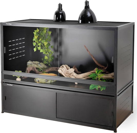 Reptile Terrarium 40''x16''x16'' ToxiRium Large PVC Reptile Enclosure 44 Gallons with 12'' Height Cabinet for Bearded Dragon Gecko Lizard Snake, Wide Breeding Vivarium Area with Sliding Doors Lock