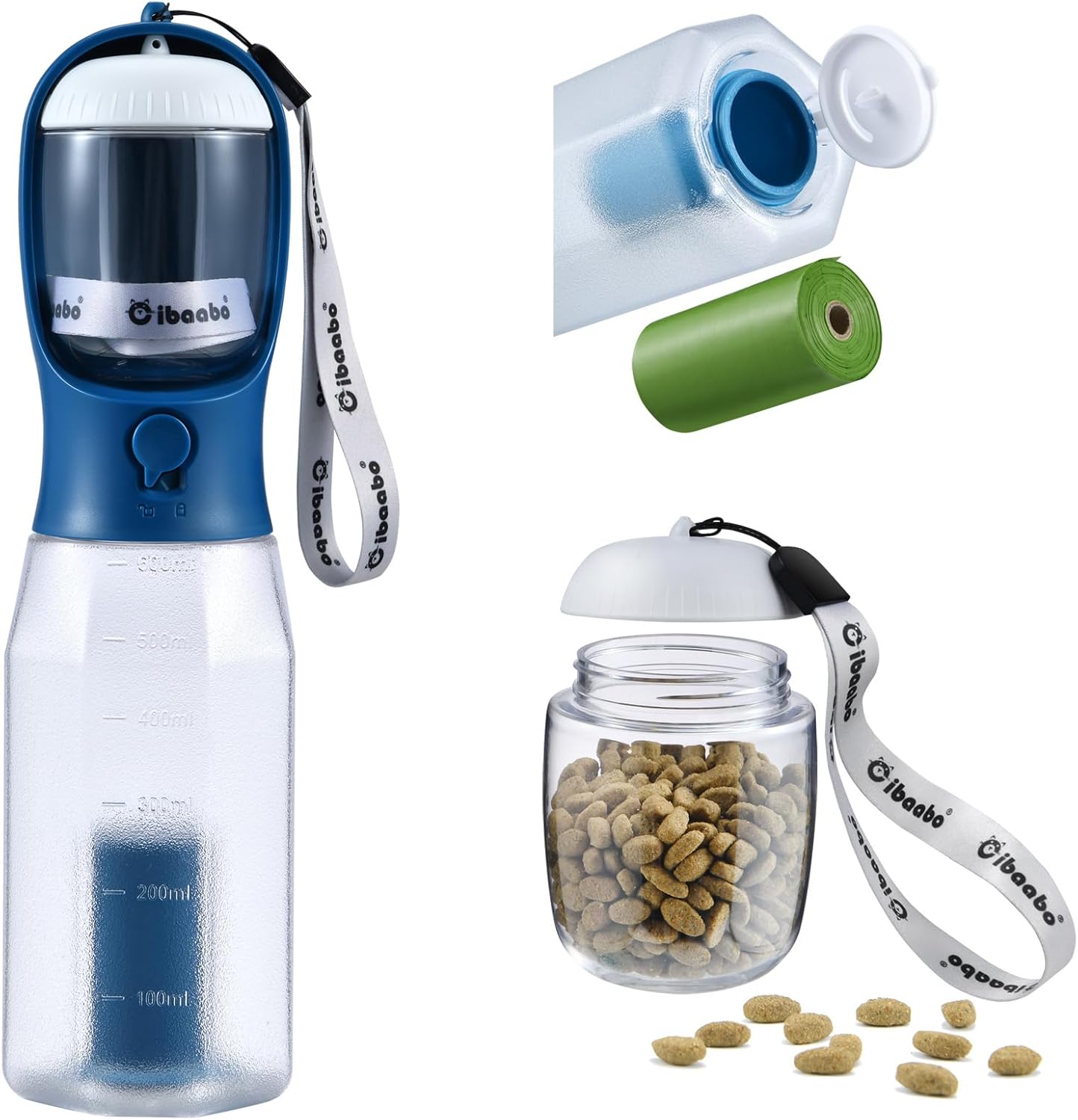 Dog Water Bottle with Food Container & Poop Bag Holder, Travel Water Bowl, Portable Pet Dispenser, Dog Gifts Stuff Accessories Items, Puppy Essentials for Yorkie Chihuahua Walking Hiking
