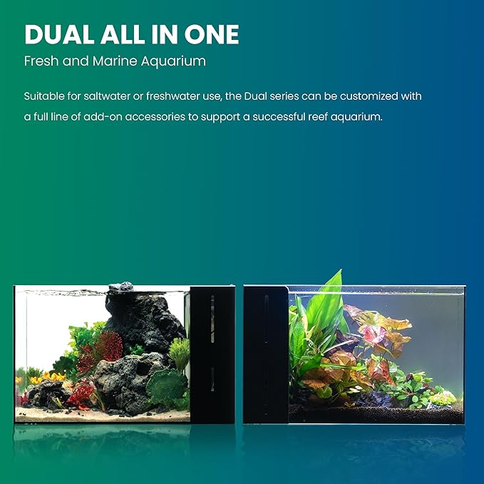 Ultum Nature Systems Dual AIO - Freshwater/Saltwater Compatible All in One Rimless Tank with Triple Chamber Filtration System, Integrated Filter Aquarium w/Leveling Mat - 9 Gallon, 45A, Black