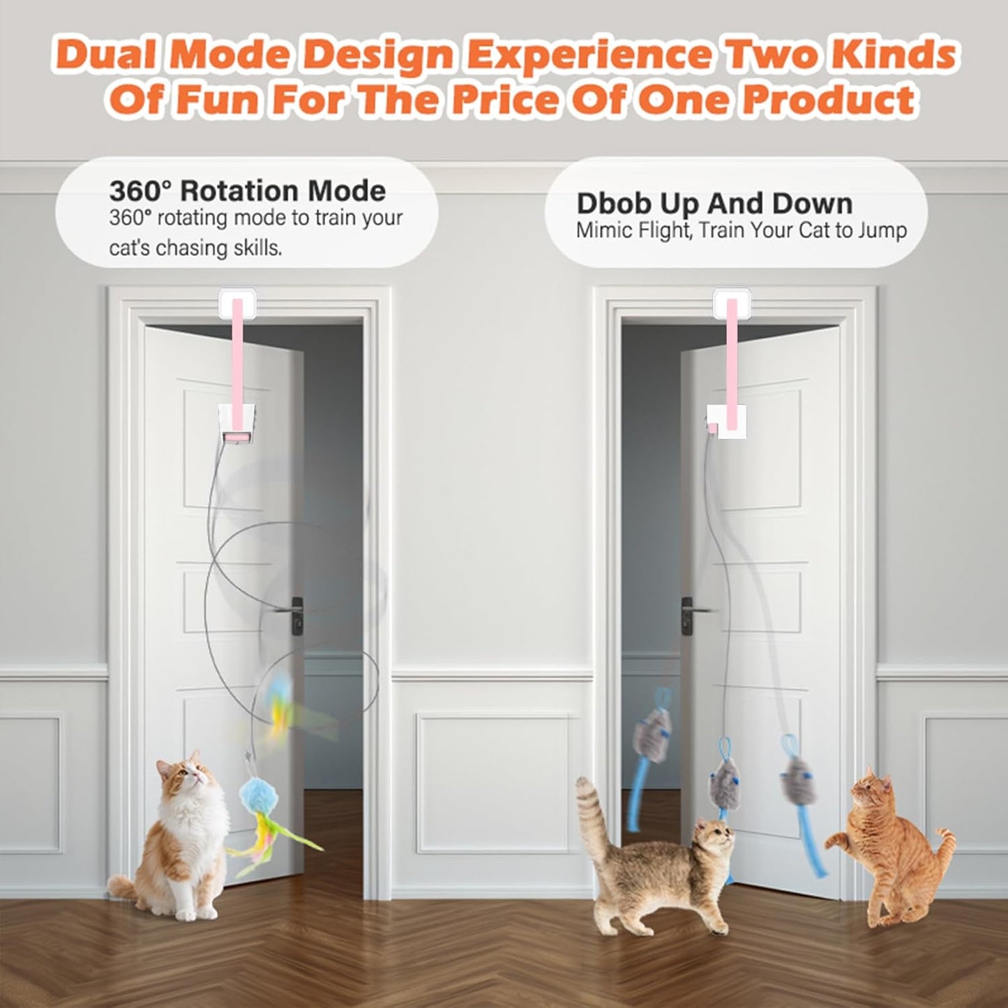 Rechargeable Electric Cat Teaser with Remote – Interactive Door Clip Toy for Cats, 2 Motion Modes (360° Spin & Irregular Jumping), Smart Auto Cat Toy for Exercise & Fun (Pink)