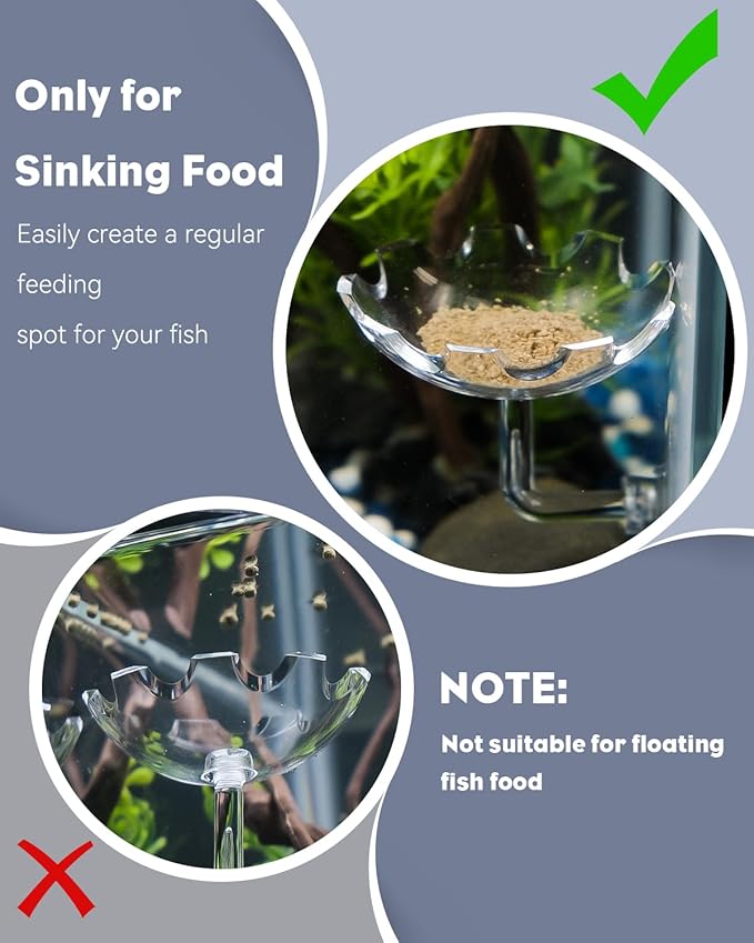 Pawfly Shrimp Feeding Dish with Suction Cup, Clear Acrylic Aquarium Shrimp Feeder, Fish Feeding Tray for Freshwater and Saltwater Tanks, Flower-Shaped