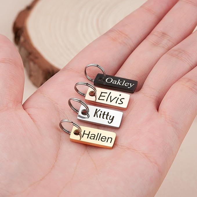 Anavia Small Size Dog Cat ID Tags, Small/XS Personalized Color Plated Stainless Steel Puppy Kitten Name Tags, Customized Engraved Nameplate Pet Collar Tag (Black, XS-Rectangle)