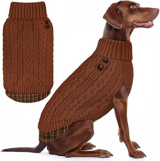 KYEESE Dog Sweater Comfy Pet Coat for Fall Winter Cold Weather Stretchy Knitwear Cat Clothes Warm Turtleneck Medium Dogs Sweater with Gingham Patchwork Soft Pullover Dog Sweaters for Medium Dogs Boy