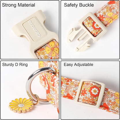 DOGWONG Fall Flower Dog Collar- Cute Flower Dog Collars Adjustable Floral Dog Collar for Girl Female Small Medium Large Dogs L